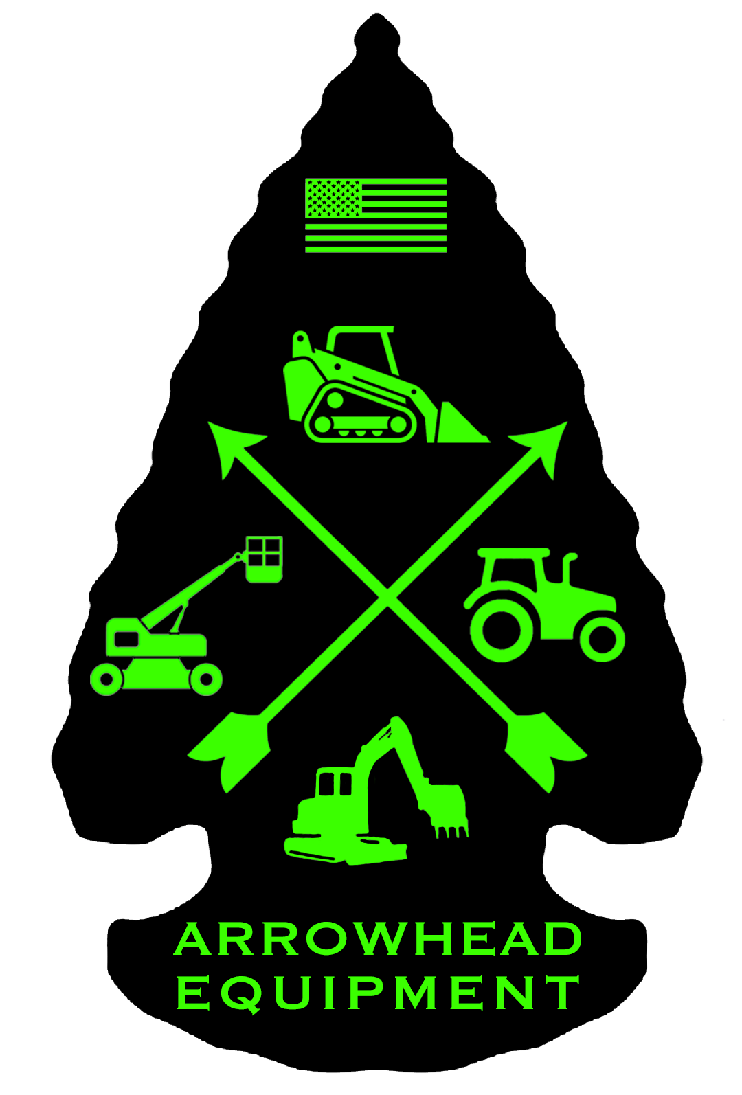 Arrowhead Equipment logo — an arrowhead containing a skid steer, tractor, boom lift, and excavator.